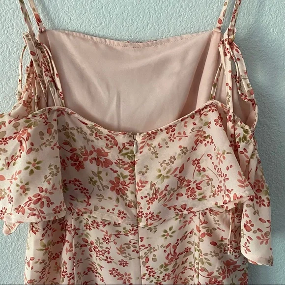 For Love & Lemons Floral Ruffle Mini Dress — Blush with Red Print - Picture 3 of 6